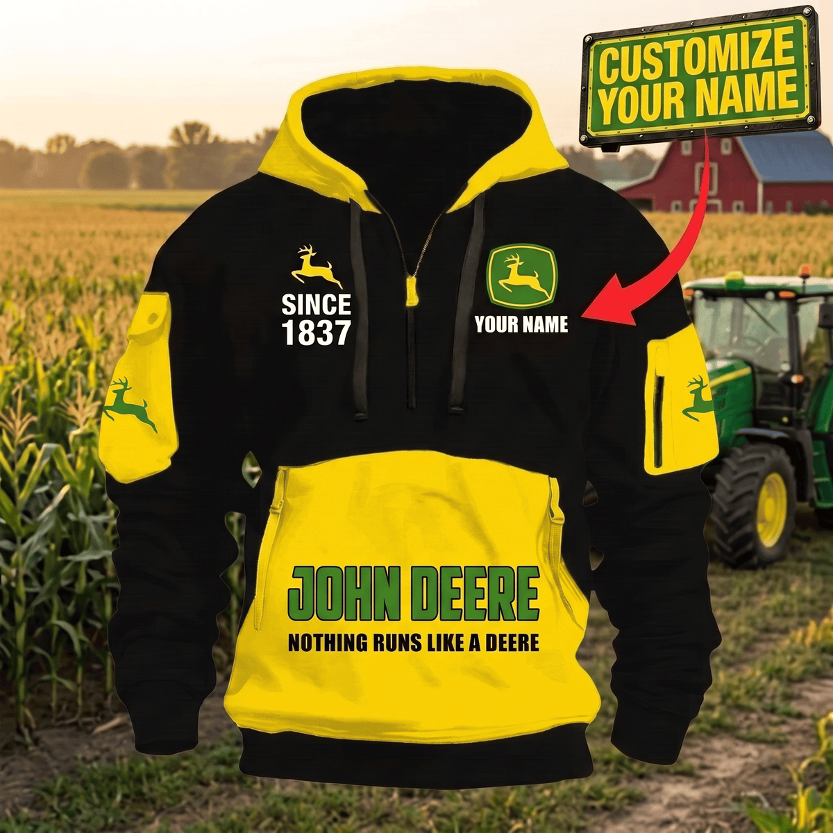 Custom Name JD 3D Quarter Zip Hoodie