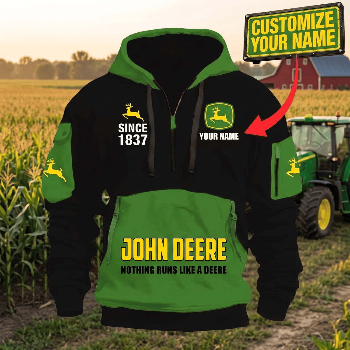 Custom Name JD 3D Quarter Zip Hoodie